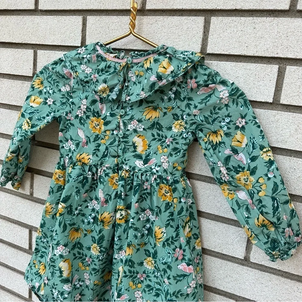 Janie And Jack Malachite Green Floral Ruffle Collar Bow Dress Long Sleeve 4